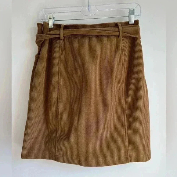 Bagatelle Brown Belted A Line Ribbed Corduroy Mini Skirt Size XS NWOT - Picture 3 of 5